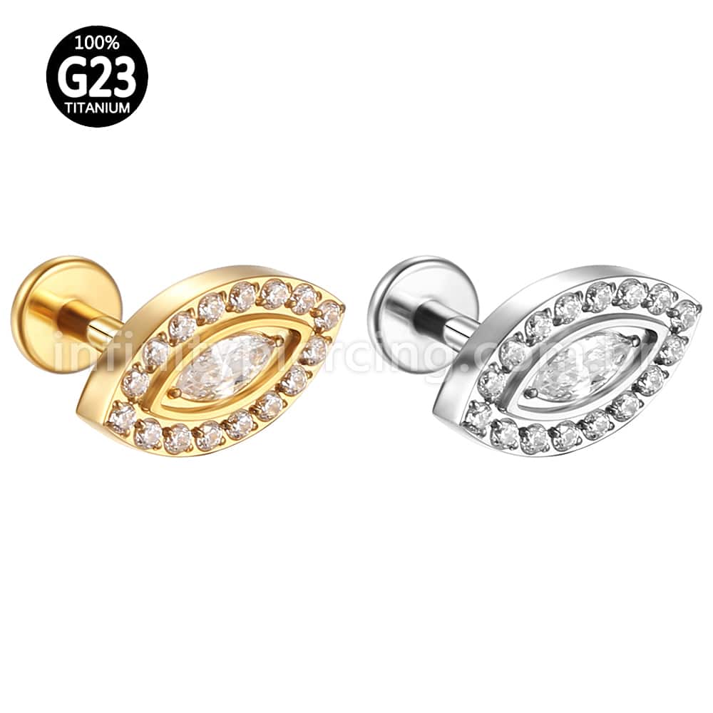 Piercing Labret Titânio Olho Grego Zircônias Cravejadas